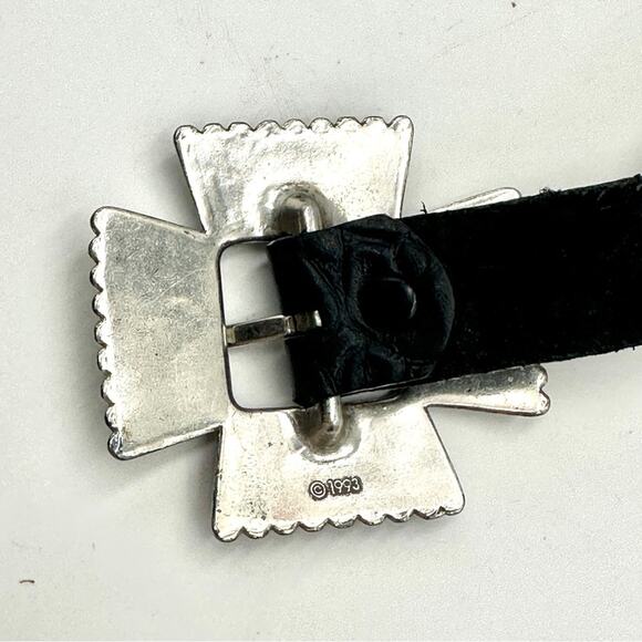 VINTAGE 1993 - Navajo Silver & black Leather Concho unisex Belt main image 7